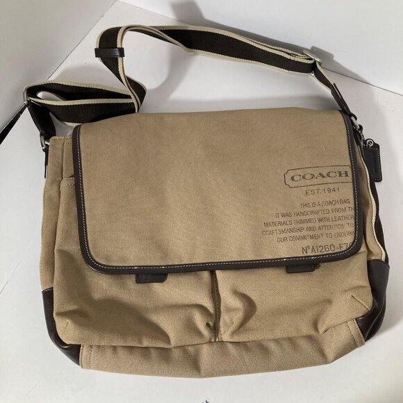 Womens Coach Heritage Web Messenger Bag Canvas Leather A1260-F70587 11 x 14" - Picture 1 of 11